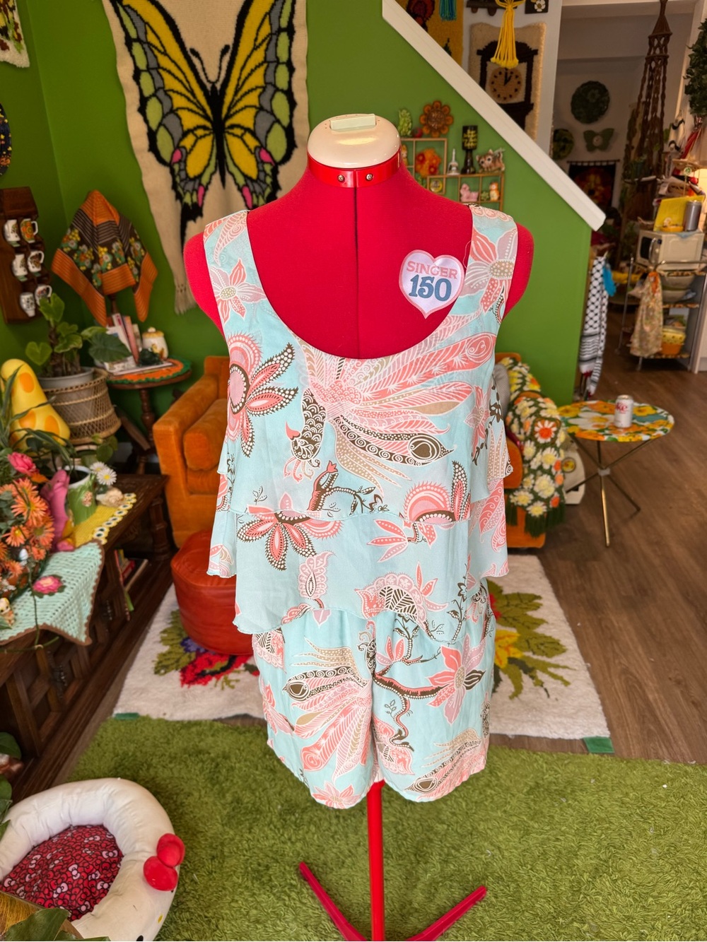 H&M Aqua & Coral Floral Ruffle Romper